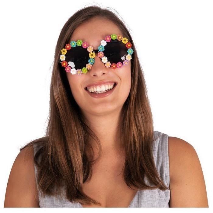 lunettes mini fleurs pour déguisement - ptit clown - thème hippie ou fleurs - jaune - femme - garantie 2 ans