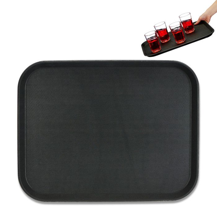 Relaxdays Plateau de service lot de 2 surface antidérapante forme rectangulaire restaurant LxP: 46 x 35 cm noir