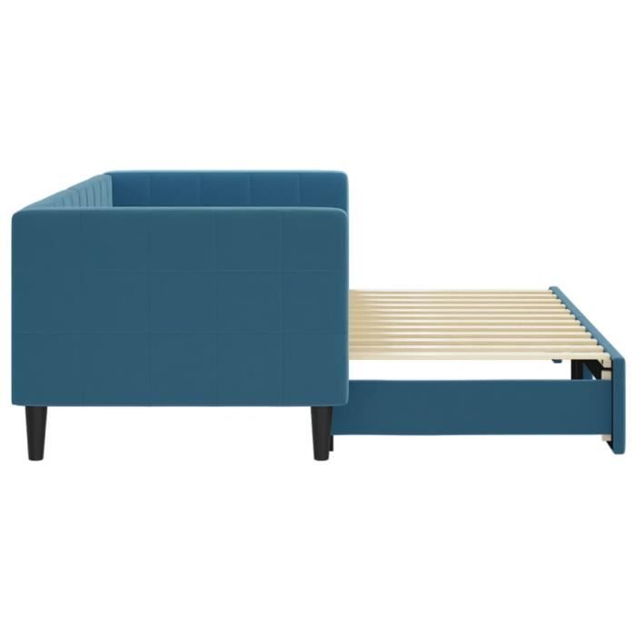 Lit de jour avec lit gigogne bleu 100x200 cm velours vidaXL | Leroy Merlin