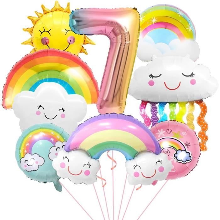 Décoration Anniversaire Arc-en-ciel 2 Ans - Ballons Numéro, Nuages Et Guirlande - Kit Complet Fête Fille