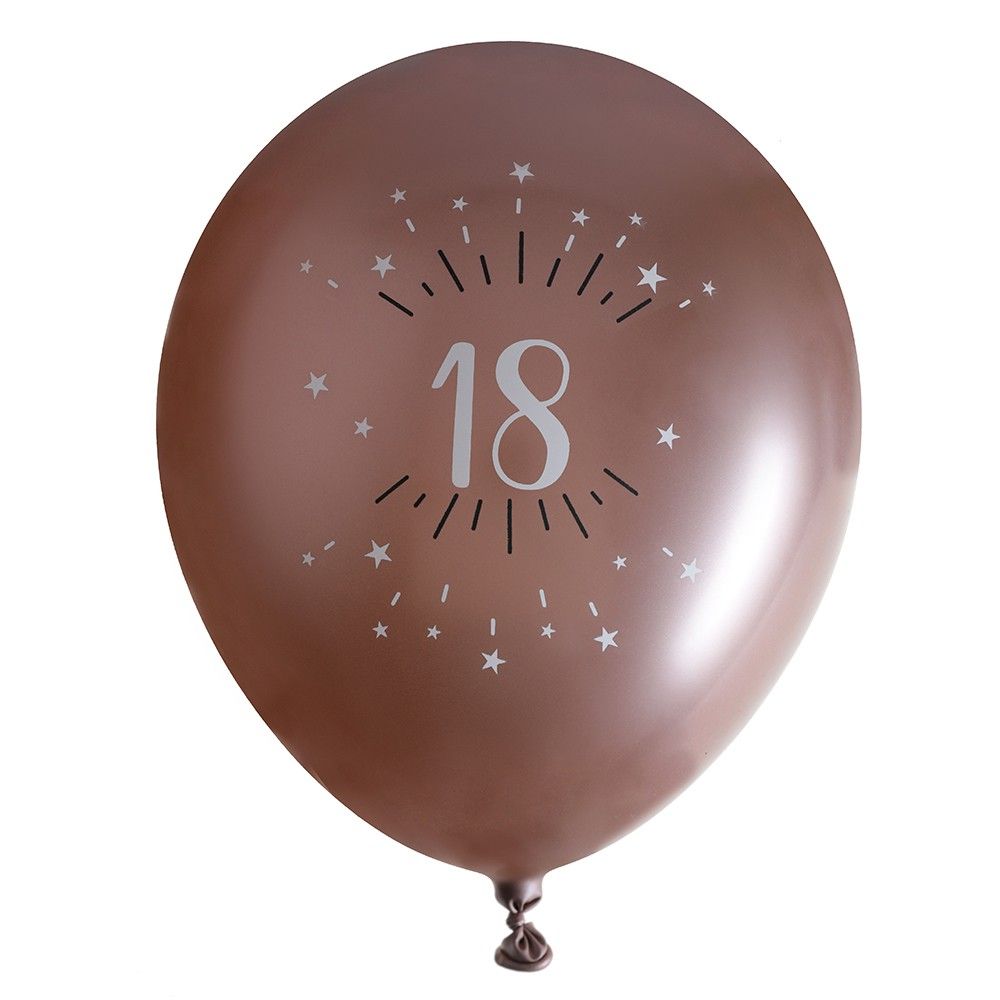 Ballon élégant anniversaire 18 ans en latex de 30cm rose gold (x6) REF/7401