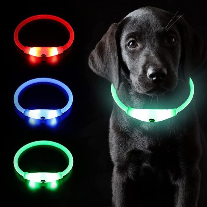 Meilleurs prix pour LED Collier Lumineux Chien 3 Changement Couleur, Collier Chien Lumineux Rechargeable et Longueur Ajustable, Imperméable Découpable