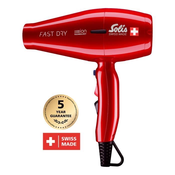 Sèche-cheveux Professionnel - Hair Dryer - Sèche-Cheveux Ionique - Rouge - Fast Dry 381 Solis