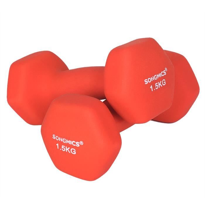 Lot de 2 Haltères - 2 x1.5 kg - Haltères fitness - Revêtement en vinyle antiglisse - orange SYL63OG SONGMICS