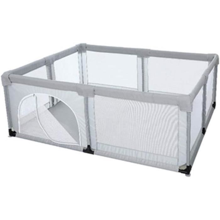 Parc Bébé Modulable 126x126x66cm Gris Foncé - Avec Porte Zippée, Panier Basketball, 50 Balles & 4 Ventouses