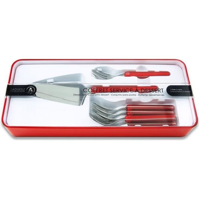 LAGUIOLE EVOLUTION Coffret de 7 pièces service à Dessert manche rouge