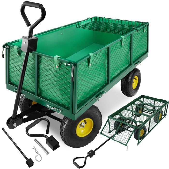 TECTAKE Chariot de Jardin + Bâche + Plateau Amovible Charge Maximum 550 Kg Vert