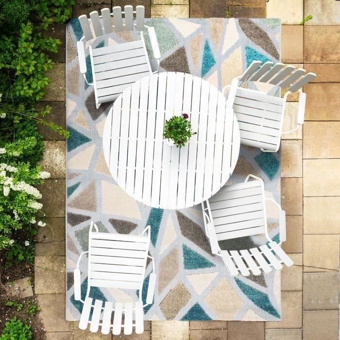 DEHORS-DEDANS - Tapis motifs Cubisme pour intérieur et extérieur jardin et terrasse 120 x 170 cm Bleu/Gris