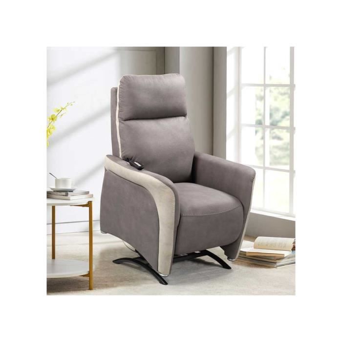 fauteuil relax releveur tissu gris/gris clair - tito - l 80 x l 90 x h 112 cm