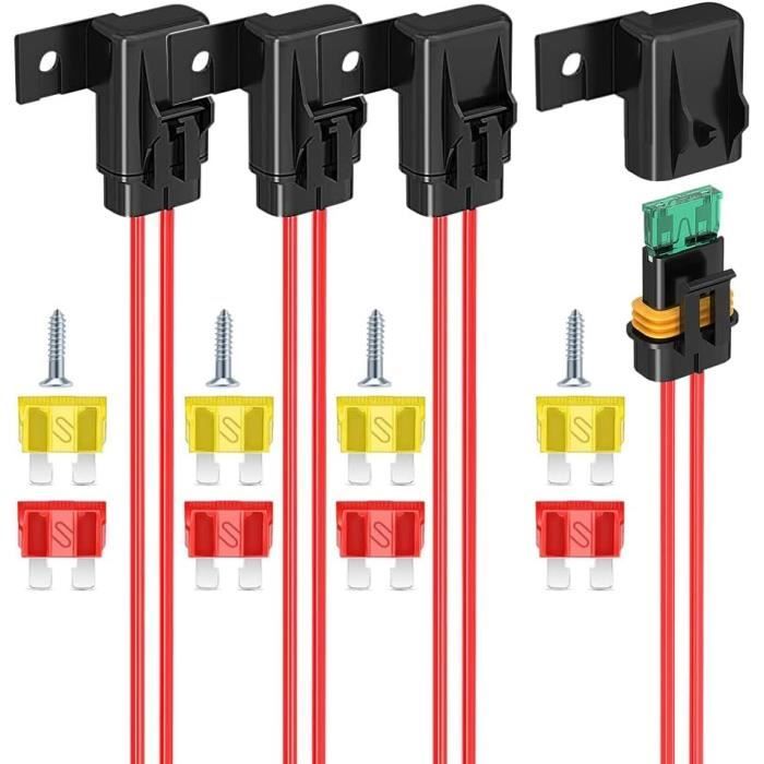 5 Porte-fusibles étanches 12V Avec Fusibles 15A - Pour Voiture, Moto, Bateau - Fil Cuivre 16AWG