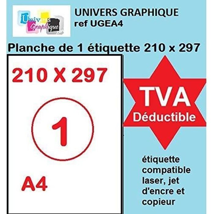 MAT feuille Papier d'autocollant Blanc auto-adhésif de 1ère classe 50 x A4 