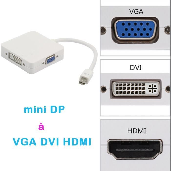 ACAMPTAR 3-en-1 1080P Full HD Display Port DP a HDMI/DVI/DP Adaptateur Thunderbolt Convertisseur Compatible 
