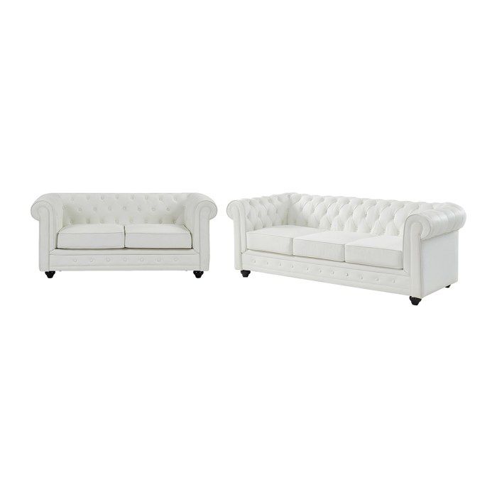 Canapés 3 places et 2 places en simili blanc CHESTERFIELD