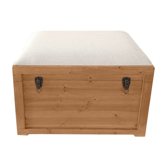Banc coffre avec coussin en lin - L. 80 x P. 40 x H. 53 cm - Naturel et beige - TURZA Banc coffre avec coussin en lin - L. 80 x P. 40 x H. 53 cm - Naturel et beige - TURZA