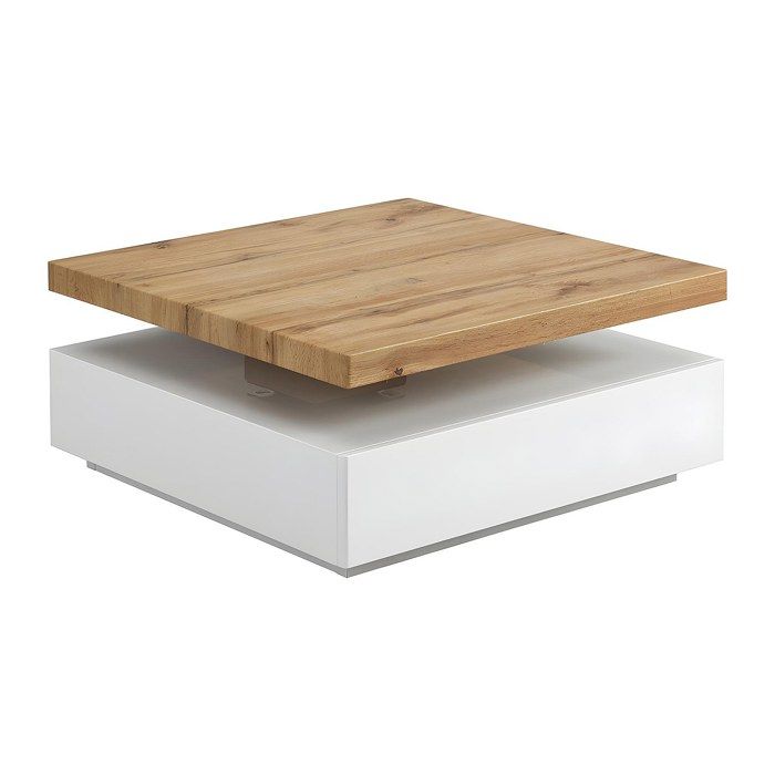 Table basse pivotante avec 1 tiroir en MDF - Blanc et Naturel - KYRIA