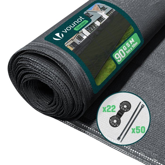 Brise vue occultant en HDPE 90g/m&sup2; 1x10m avec attaches de fixation anthracite