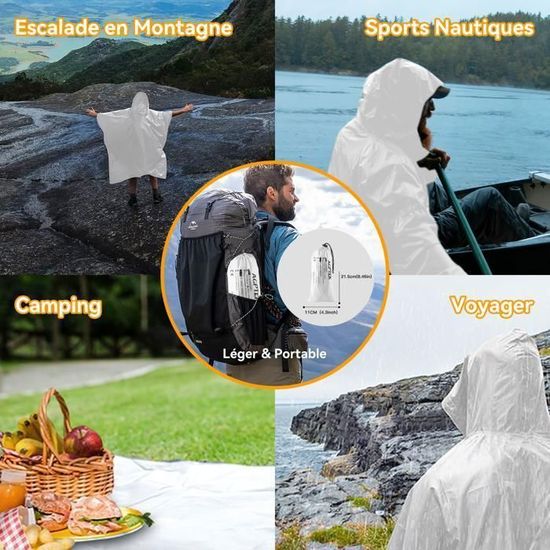 Poncho De Pluie QMHA Poncho Pluie Réutilisable 2 Pièces - Transparent Imperméable - Unisexe Adulte - Festival, Camping Imperméable Extérieur Haut De Gamme