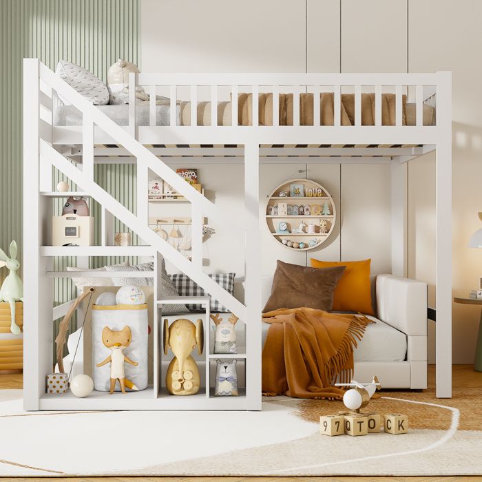 DZMDIP Lit Superposé Lit Enfant 90×200cm avec escalier de rangement,cadre de lit en bois massif avec sommier à lattes, Gris - Lit adulte - Rue du Commerce