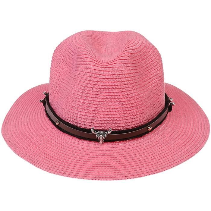 JK Home Chapeau Panama Bicolore Large Bord - Fedora Paille Unisexe Homme Femme Plage Et Voyage