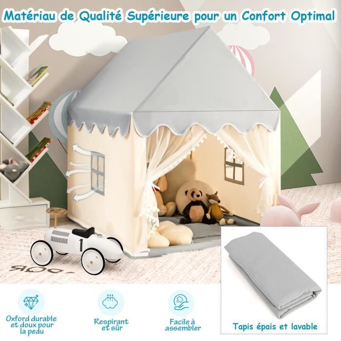 GOPLUS Tente De Jeu Enfant Avec Tapis, Cabane Jardin Enfant Exterieur Avec Guirlande Lumineuse Tissu Phosphorescent Fanions Colores Maison De Jeu Interieure Pour 3 Ans 88445304