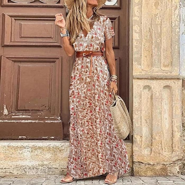 Robe t plage Maxi Robe femmes imprim fleuri Boho longue Robe