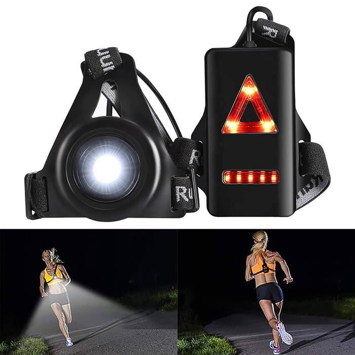 Lumières de course de sport en plein air LED Lampe de poche de nuit Voyants  d'avertissement Lampe de poitrine de charge USB