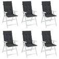 vidaXL Coussins de chaise de jardin à dossier haut lot de 6 noir tissu 314111-2