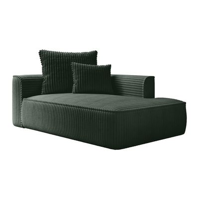 Canapé D'angle Droit 3 Places- Chenille Kaki- Avec Méridienne Et Accoudoirs- 3 Coussins- Poches Latérales-250x158 X60cm - Maison