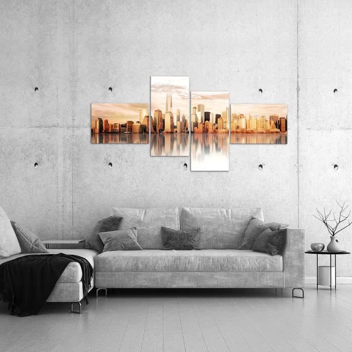 Tableau Sur Toile Fenêtre Ouverte Blanche - New-York La Nuit. Le Pont De Brooklyn