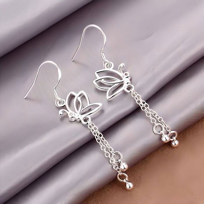 Boucles D'Oreilles Pendantes En Argent Massif - Longueur 5,5 Cm - Style Baguette - Occasion