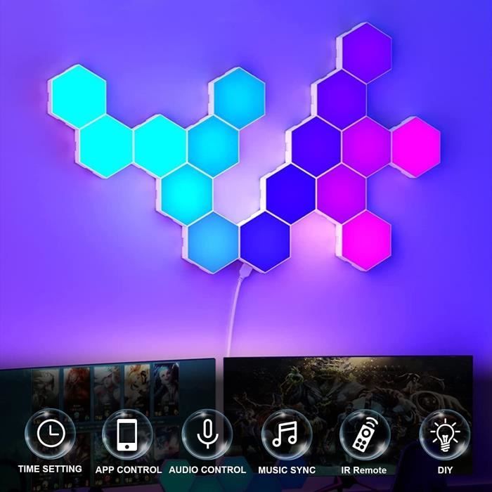 10 Pièces Panneau Led Mural Hexagone Gaming Murale Lampe Sync Avec Musique  Smart Rgb Gaming Ambiance Light Avec App, 16 Milli[H2409] - Cdiscount Maison