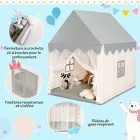 Tente Tipi Enfant 120x120x140 Cm – Coton Et Lin Blanc Avec Tapis + Guirlande LED 3m – Pour Filles Et Garçons 1-12 Ans