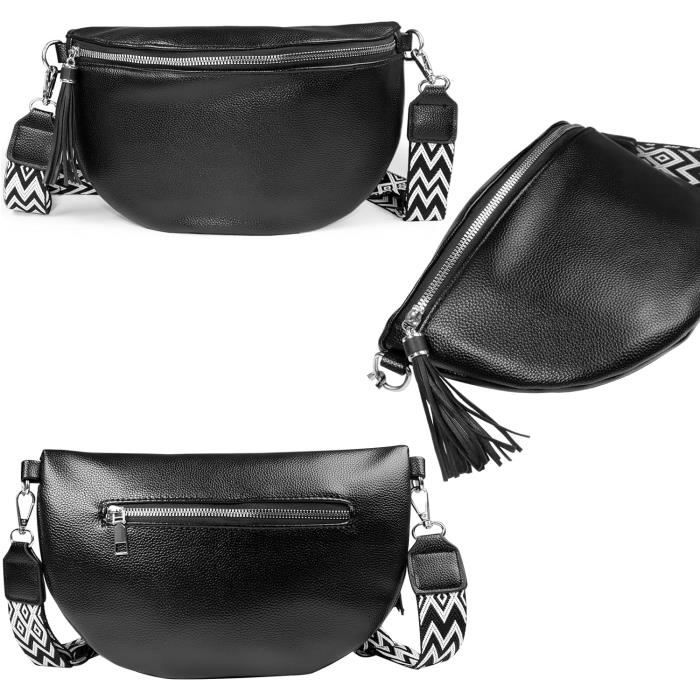 Sac Banane Pour Femme Avec Sangle Large Noir Grande Capacite Sac A Bandouliere Pour Cartes Cdiscount Bagagerie Maroquinerie