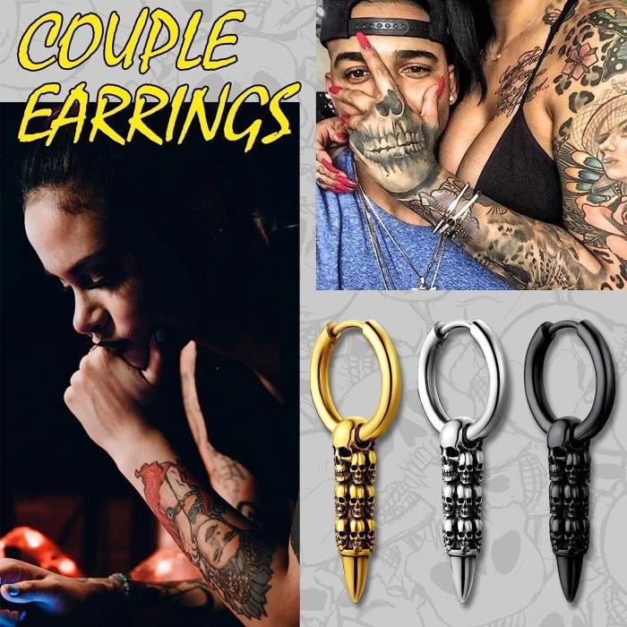 Boucles D'oreilles Squelette Main - Acier Inoxydable, Style Punk Rock - Pour Hommes Et Femmes