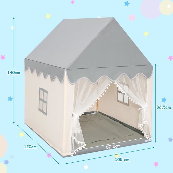 Tente De Jeu Pour Enfants Avec Tapis - Maison D'intérieur/extérieur - Pour 3-6 Ans - Montage Facile - Beige - 10