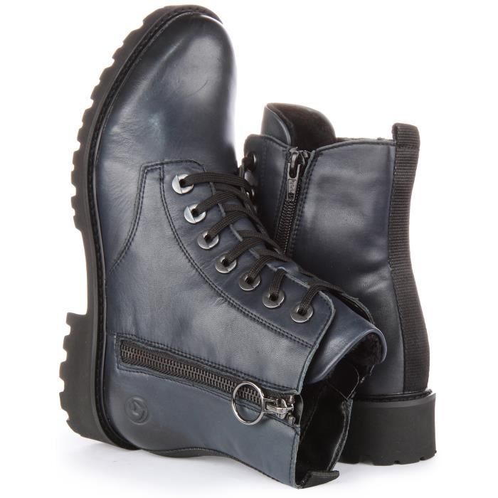 Remonte D8671 Bottines en cuir a lacets avec fermeture eclair sur le cote pour femmes en marine Marine 38