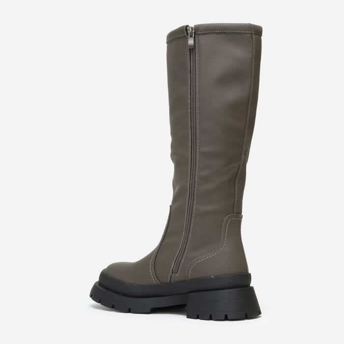 Bottes Femme LA MODEUSE Gris Talon carre Semelle crantee Effet mat Gris Cdiscount Chaussures