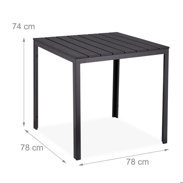 Table De Jardin Carrée En Aluminium Imitation Bois - 90x90x74 Cm, Couleur Argenté/noir - Résistante Aux Intempéries, Pour 4 Personnes