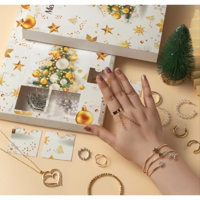 Calendrier de l'Avent Bijoux - ZGEER - 24pcs Bijoux Femme Collier Boucles d'oreilles Bracelet