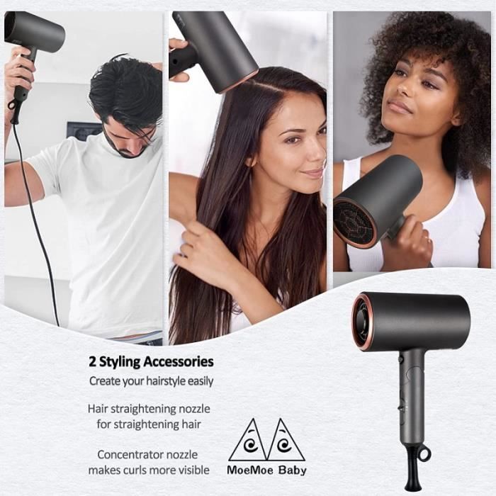 Sèche-cheveux Ionique Compact HONOU 1600W - Puissant, Avec Diffuseur - Format Voyage