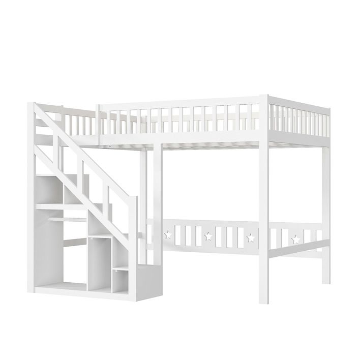 Lit superposé enfant 140x200cm avec escalier de sécurité et tiroirs – Lit Mezzanine avec rangement pour enfants et adolescents – Blanc - BATDTECH