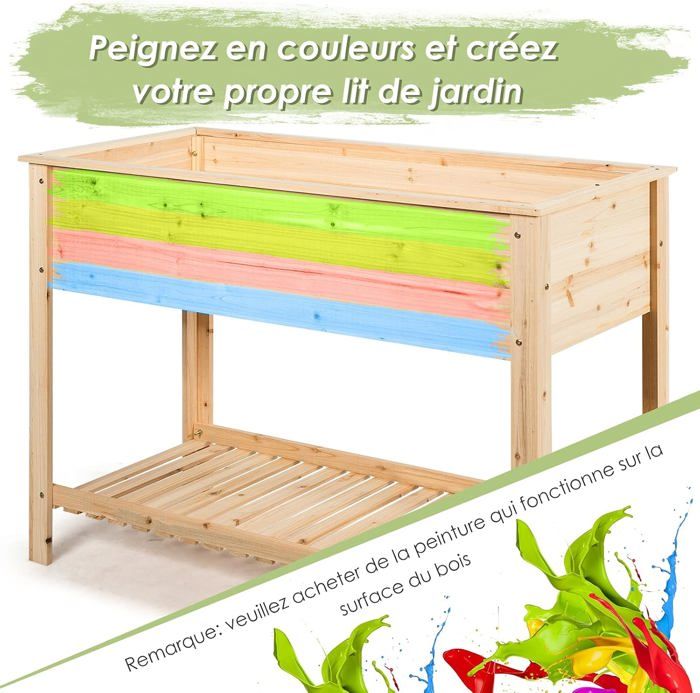 Potager Sur Pied Bois Sapin Jardinière Sur Pied En Bois Avec Roulettes - 120cm Potager Surélevé Étagère Rangement Carré Potager