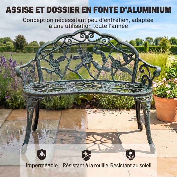 Outsunny Banc de jardin 2 places banquette extérieur terrasse patio