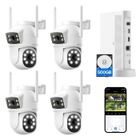 CAMCAMP Kit Caméra de Surveillance WiFi Extérieur sans fil 2MP+2MP Double Objectif, 10CH NVR 500GB Disque dur, Vision Nocturne