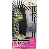 Barbie - Robe Minions Jaune Et Noir + Sac A Main Transparent + Bague Rose Habit Poupee Mannequin - Vetement - Tenue - Accessoire