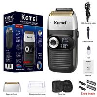 Noir avec la lame Kemei – rasoir électrique 2 en 1, Portable, sans fil, Rechargeable, avec écran LCD, pour ho