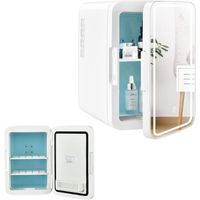 RELAX4LIFE Mini Frigo Portable 10L avec Miroir LED,Mini Réfrigérateur Voiture Chaud et Froid -5-50℃ pour Cosmétique et Aliment,Blanc