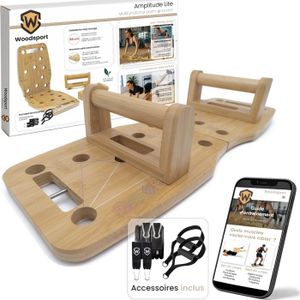 Planche à Pompes Amplitude Lite En Bambou Premium - Taille Famille 65 Cm | Push Up Board Pliable Solide Avec Élastiques De Musculation Et Guide 30 Exercices