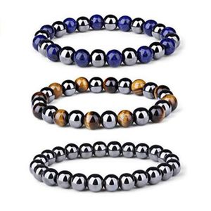 6 mm Fashion Homme Femmes Lava Stone Tigers eye Yoga un collier de perles de pierres précieuses perles