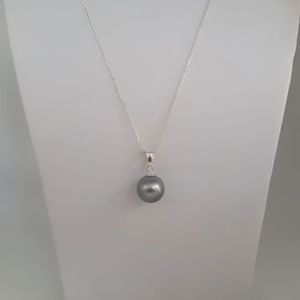 collier perle noire chaine argent collier perle noire chaine argent